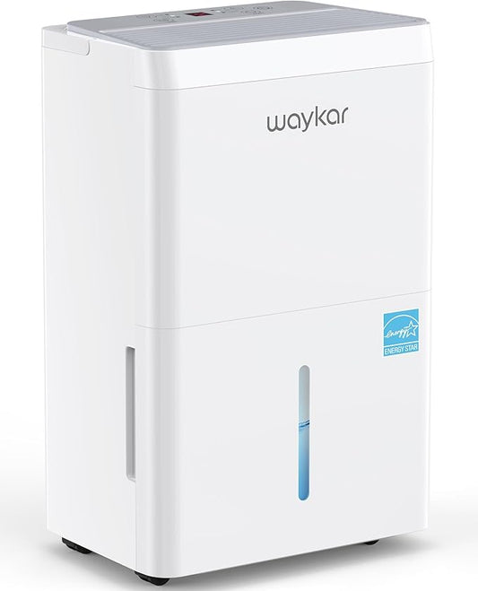 Waykar 150 Pint Energy Star Dehumidifier for Large Rooms up to 7,000 Sq. Ft. for Home, Basement, Commercial, Industrial, with Drain Hose & Tank, Auto Defrost, Ultra Quiet, Smart Auto Comfort Mode
