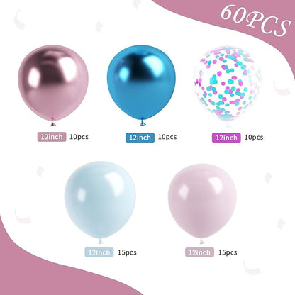 Macaron Pink and Blue Balloons, 60 Pcs 12 Inch Metallic Blue Pink Balloons for Baby Shower Gender Reveal Shower Wedding Bridal Shower Party Graduation Decoration
