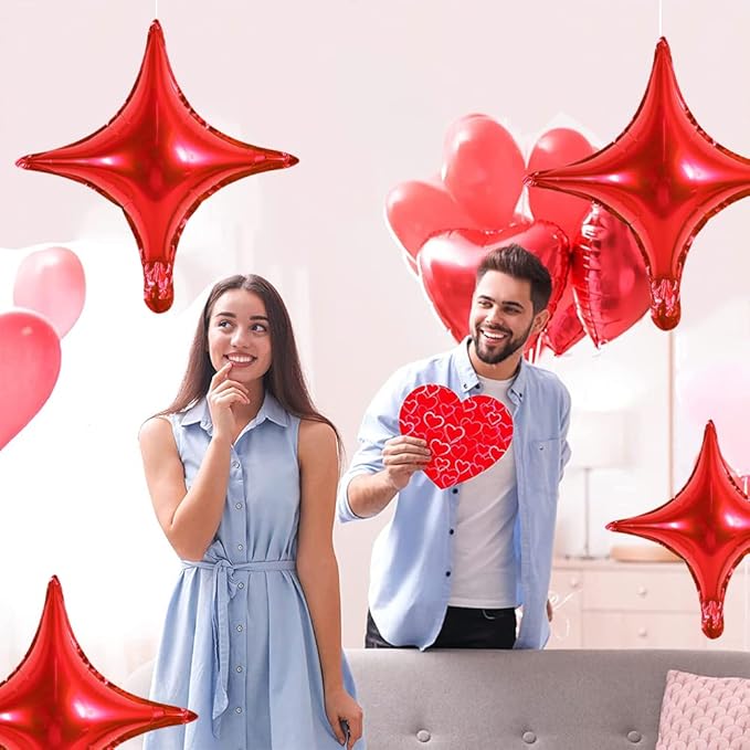 18inch Star Shape Foil Mylar Balloon,30 pcs Red Four Angle Star Balloons for Birthday Party,Wedding,Valentine's Day, engagement party，Christmas,Baby Shower Backdrops Decorations ﻿