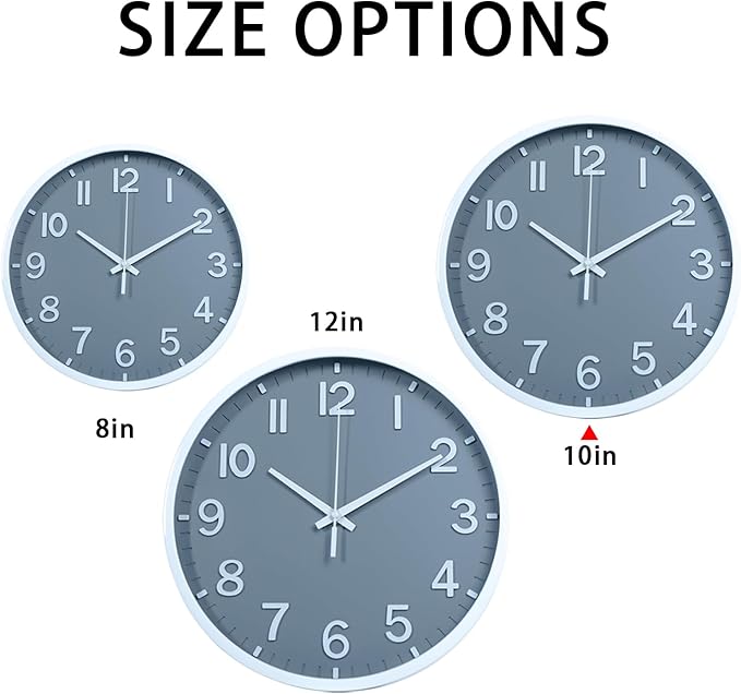 Wall Clocks Battery Operated 10 inch Modern Wall Clock,Silent Non Ticking Wall Clock for Living Room Bedroom Kitchen Office Classroom Decor (Gray White)