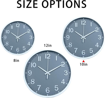 Wall Clocks Battery Operated 10 inch Modern Wall Clock,Silent Non Ticking Wall Clock for Living Room Bedroom Kitchen Office Classroom Decor (Gray White)