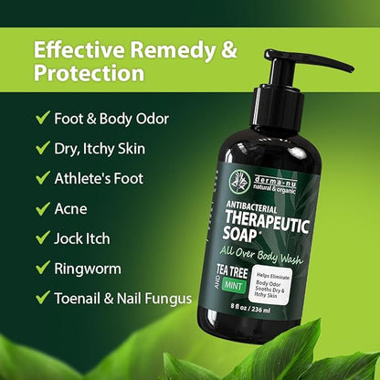 Derma-Nu Therapeutic Soap - Antibacterial And Tea Tree Body Wash For Jock Itch, Athletes Foot, Eczema And Back Acne - Anti Bacterial Body Soap For Men And Women Safe For All Skin Types - 16 Oz