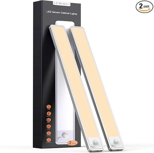 2 Pack Under Cabinet Lighting Wireless 10inch LED Motion Sensor Magnetic Light 2200maAh Rechargeable Indoor Closet Lights for Kitchen, Stairs Warm White