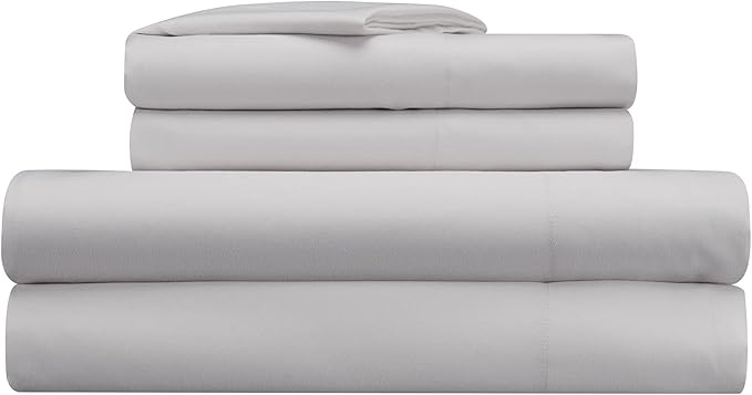 Serta Simply Clean Super Soft Hypoallergenic Stain Resistant Deep Pocket 4 Pieces Solid Bed Sheet Set, Queen, Silver Grey