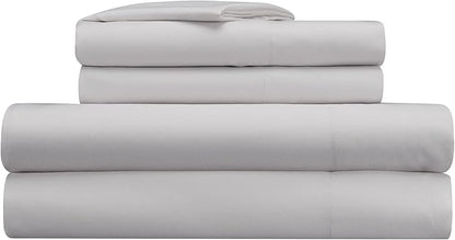 Serta Simply Clean Super Soft Hypoallergenic Stain Resistant Deep Pocket 4 Pieces Solid Bed Sheet Set, King, Silver Grey