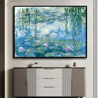 Large Water Lilies by Claude Monet Canvas Wall Art Famous Painting - Classic Canvas Art Wall Decor Picture Print with Black Framed for Home Office Wall Decor-24" x36"