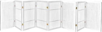 Pet Dog Gate Strong and Durable Freestanding Folding Acacia Hardwood Portable Wooden Fence Indoors or Outdoors by Urnporium (White Pet Gate, 8 Panel 30" Tall)
