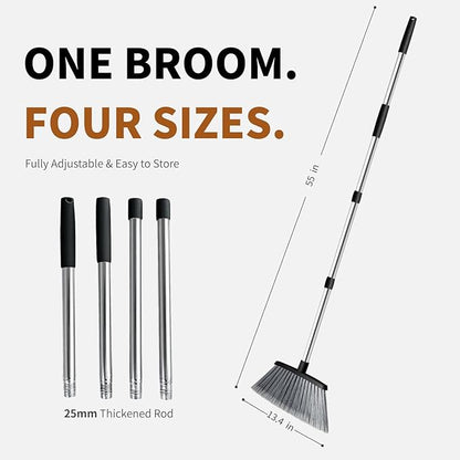 Broom, Outdoor Brooms for Sweeping Indoor, Adjustable 55" Pet Hair Removal Heavy Duty Broom for Floors Home Kitchen Garage Commercial Patio Industrial Snow (Black)