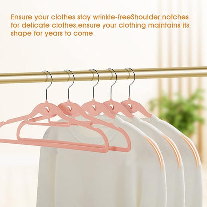 Velvet Clothing Hangers Slim Stackable Non-Slip Pink Suit Hanger Space Saving Clothes Hanger Heavy Duty Adult Hangers with 360°Swivel Hook Pack of 20