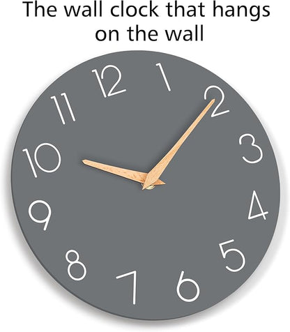 Wall Clock, 10 Inch Wooden Silent Non-Ticking, Decorative Battery Operated Wall Clocks for Bedroom, Kitchen, Home, Living Room, Office, School, Hotel (Gray)