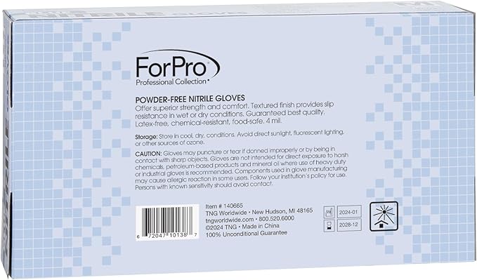 ForPro Disposable Nitrile Gloves, Chemical Resistant, Powder-Free, Latex-Free, Non-Sterile, Food Safe, 4 Mil, 100-Count