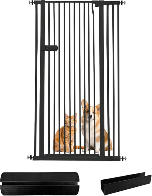 Lumizone Extra Tall Cat Gate 55.12" High Pressure Mounted Extra Wide 2025 New (17 Sizes) 1.37" Gap No Drilling Auto-Close One-Handed Operation Tall Pet Gate for Dogs(Black, 55.12" H x 34.25"-38.38" W)
