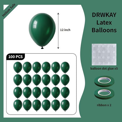 Green Balloons 100 Pack, 12 Inch Latex Helium Dark Green Balloons Garland for Elegant Birthday Wedding Baby Shower Graduation Arch Party Decorations