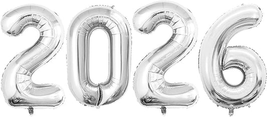 GOER 42 Inch 2026 Silver Foil Number Balloons for 2026 New Year Eve Festival Party Supplies Graduation Decorations