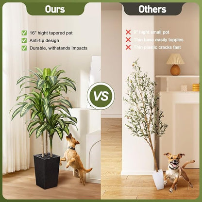 Artificial Dracaena Tree 5FT - UV Resistant Faux Tree with Large Taper Planter & Pebbles - Tall Fake Plants Indoor & Outdoor, Potted Floor Plant for Home Living Room Porch Decor, VN127