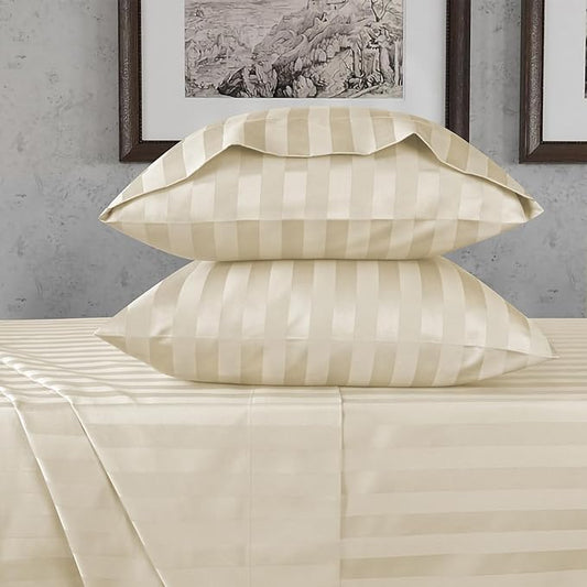 URBANHUT 800 Thread Count Egyptian Cotton Damask Striped California King Size Sheets Set (4 Pc) - Ultra Soft, Sateen Weave Cal King Size Bed Sheets, Luxury Hotel Sheets with 16" Deep Pocket - Ivory