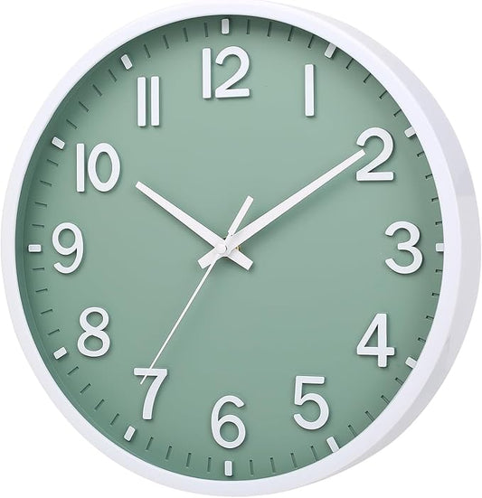 Wall Clocks Battery Operated 10 inch Modern Wall Clock,Silent Non Ticking Wall Clock for Living Room Bedroom Kitchen Office Classroom Decor (Green White)