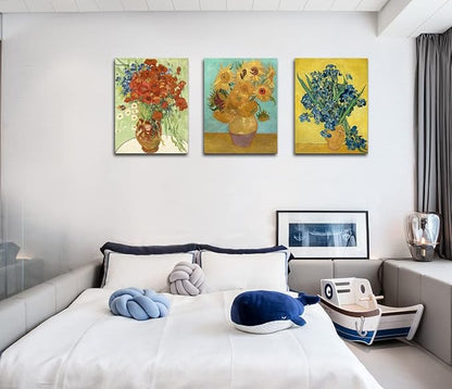 3 Piece Sunflowers- Irises Flower Vase Vincent Van Gogh Paintings, Classic Canvas Prints Wall Art for Home Decor 16"x24"