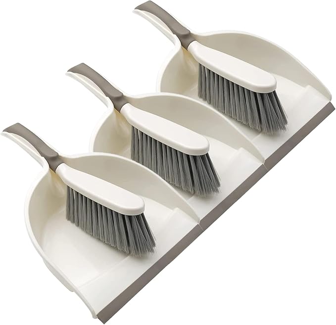 Dust Pan, Dustpan and Brush Set, Small Dust pan and Brush Set, Hand Broom and Dustpan Set for Home, Handheld Angled Dust Pans and Broom are Daily Essential Cleaning Tools for The Family. 3 Set Beige