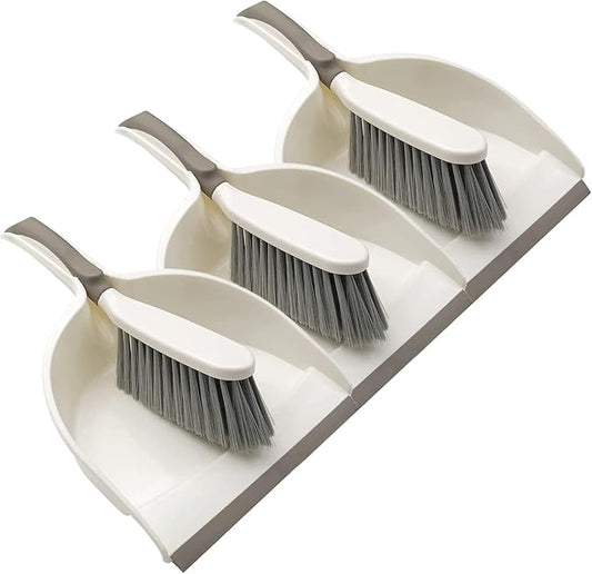 Dust Pan, Dustpan and Brush Set, Small Dust pan and Brush Set, Hand Broom and Dustpan Set for Home, Handheld Angled Dust Pans and Broom are Daily Essential Cleaning Tools for The Family. 3 Set Beige