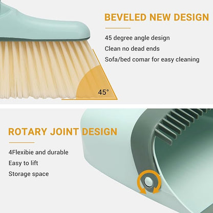 Broom and Dustpan Set,Long Handle Broom and Dustpan Set,Broom with Stand Up Dustpan Combo Set,for Home, Office, Lobby(Coffce)