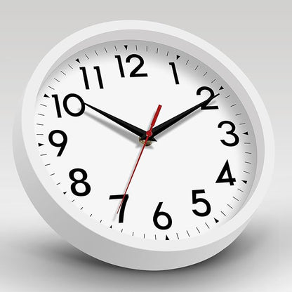 Wall Clock Small Analog 8 Inch Silent Non Ticking Battery Operated Modern Simple Decorative for Kitchen Office Bedroom Bathroom Living Room(White)