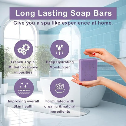 Lavender with Flowers Scented Natural Soap Bars (5 Bars), 3.5oz Moisturizing French Triple Milled Soap Bars Enriched with Shea Butter - Pure Plant Oil Bath & Body