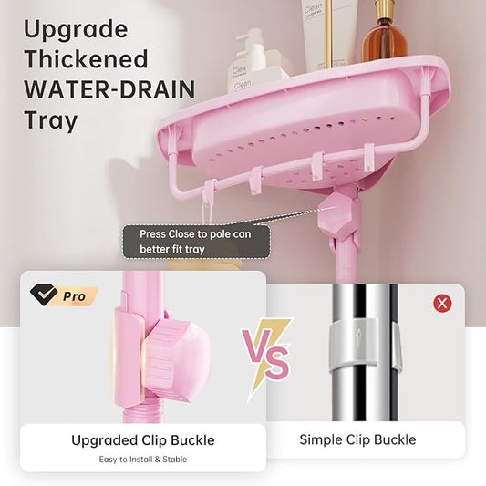 Sturdy Pink Corner Shower Caddy - 4 Tier Adjustable Organizer, Rustproof Stainless Steel, 32-122 Inch