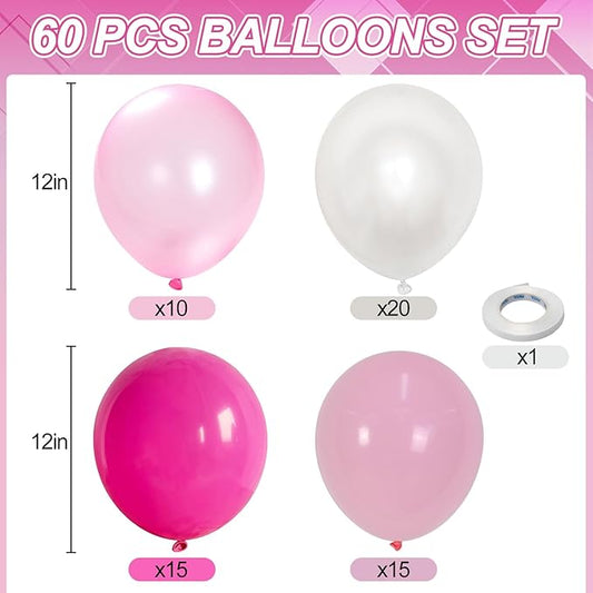 Pink and White Balloons, 60 PCS 12 Inch Hot Baby Pink Pearl White Latex Balloons for Valentines Day Girls Women Princess Birthday Party Baby Shower Bridal Shower Wedding Party Decorations