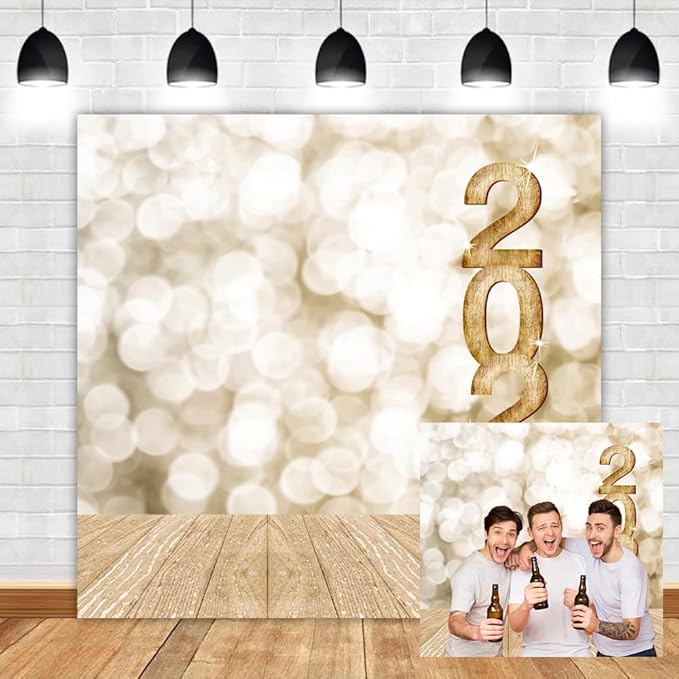 Leyiyi Happy New Year 2026 Background 10x10ft Photography Backdrops Wooden Bokeh Light Spot Dreamy Paillette Twinkle New Year Eve Christmas Family Party Adults Shooting Props