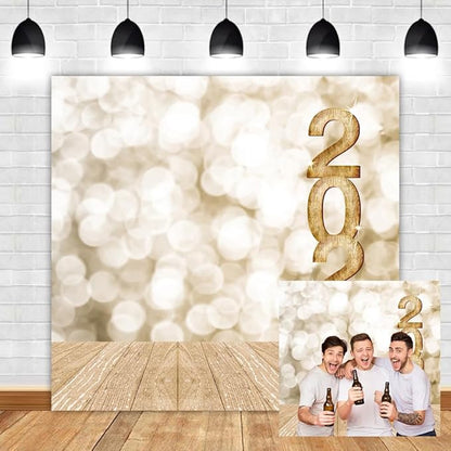 Leyiyi Happy New Year 2026 Background 10x10ft Photography Backdrops Wooden Bokeh Light Spot Dreamy Paillette Twinkle New Year Eve Christmas Family Party Adults Shooting Props