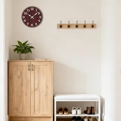 Wall Clock Battery Operated 8 Inch Brown Silent Non Ticking Country Rustic Design Vintage Retro Decorative for Bathroom Kitchen Bedroom