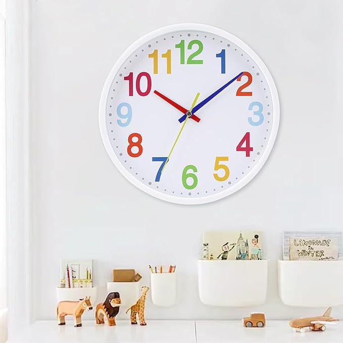 Time Teaching Clock Silent Wall Clock for Kids Learning Time, Silent Non-Ticking Quartz Decorative Wall Clock for Teacher's Classrooms Or Children's Bedrooms 9 Inch