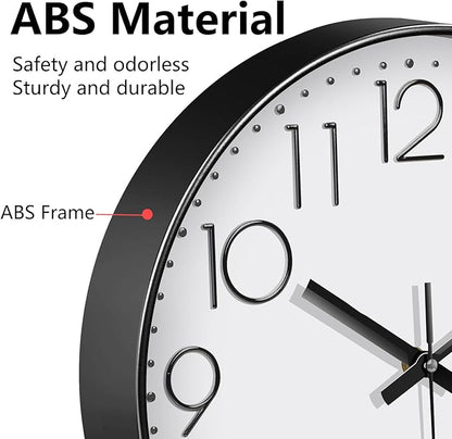 Modern Silent Wall Clock - 12 Inch Wall Clocks Battery Operated Large Number, Non-Ticking Analog Clock with Tempered Glass Quartz Clocks for Living Room Bedroom Office Kitchen, White Black