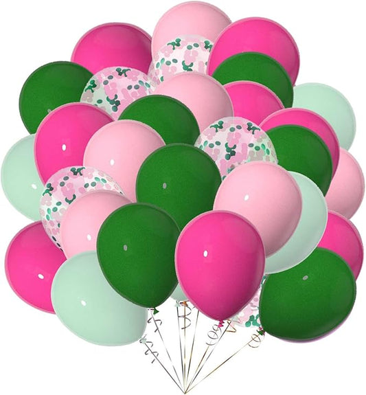 12 inch Balloons Hot Pink Dark Green Macaron Pink and Green Latex Balloons for Cactus Desert hawaiian Theme Party Birthday Wedding Decorations Pack of 50