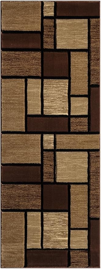 Ultra Soft Area Rug - Modern Abstract Design for Living Room & Bedroom - Foldable, Stain Resistant, Easy to Clean - (8x11, Brown)