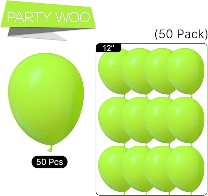 PartyWoo Lime Green Balloons 50 pcs 12 Inch Neon Latex Helium Balloons for Graduation Halloween Safari Dinosaur Summer Weddings Baby Showers Birthday Party Decorations Green-Y6