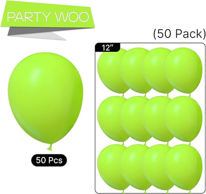 PartyWoo Lime Green Balloons 50 pcs 12 Inch Neon Latex Helium Balloons for Graduation Halloween Safari Dinosaur Summer Weddings Baby Showers Birthday Party Decorations Green-Y6