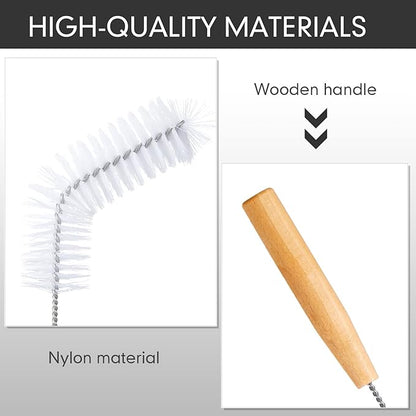 2 Pieces Nylon Carboy Cleaning Brush 13 Inch Long Gallon Jug Brush with Wood Handle Milk Bottle Cleaning Kit for 1 Gallon Glass Corny Kegs Wine Making Home Brewing