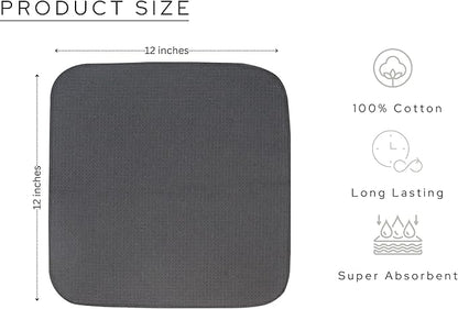 PurpleEssences Dish Cloths and Dish Rags - 6 Pack Waffle Weave Solid Kitchen Dish Wash Cloths, 100% Cotton, 12 x 12 Inches, Ultra Soft Absorbent Quick Drying -Fall Thanksgiving - Dark Grey