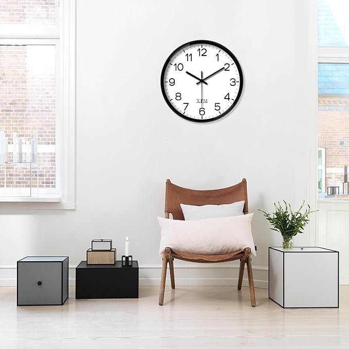 XFM Black Wall Clock Modern Small Wall Clocks Battery Operated 8 Inch Silent Non Ticking Classic Analog Clock for Kitchen Home Office Bedroom Decor