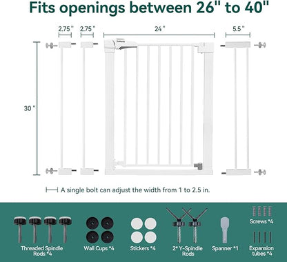 Babelio Baby Gate for Doorways and Stairs, 26"-40" Auto Close Dog Gate, PressGuard C5, Easy Install Pressure Mounted Gate, fits for Narrow and Wide Doorways, Safety Gate Door for Child and Pets