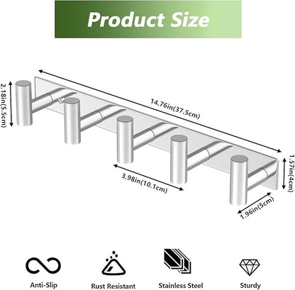 Wall Mounted Coat Rack-5 Hooks, Heavy Duty Stainless Steel Wall Hooks for Towel Coat Bag, Hat Rack Coat Hanger Coat Hooks Towel Racks for Bathroom Entryway Kitchen Hotel (Glossy, 1 Pack)