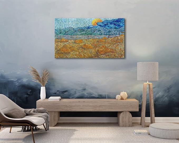 Vincent Van Gogh Canvas Wall Art, Evening Landscape with Rising Moon Painting Print Classic Large Poster Wall Decor for Bedroom Living Room Office - 24"x36"