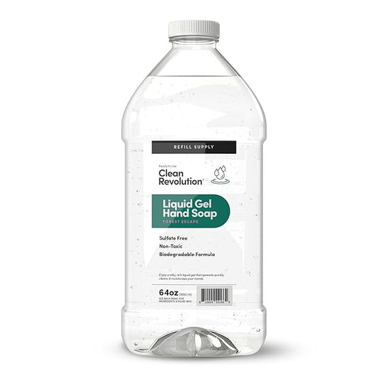Clean Revolution Liquid Gel Hand Soap, Silky Rich Liquid, Quick Lather, Fast Rinsing, Contains Real Essential Oils (Forest Escape) 64 Fl Oz