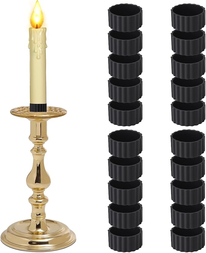 Silicone Candle Holder Base Stabiliser20pcs Candle Ring Gripper Wishing Rubber Washer Candlestick Silicone Ring Non-Slip.for Taper Candles and Candle Cups.Weddings and Home Decor Gifts.(Black)