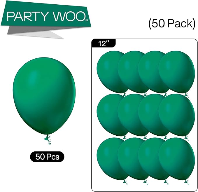PartyWoo Dark Green Balloons 50 pcs 12 Inch and 120 pcs 5 Inch Hunter Emerald Forest Green Latex Helium Balloons for Graduation Christmas Mardi Gras Jungle Safari Birthday Party Decorations Green-F14