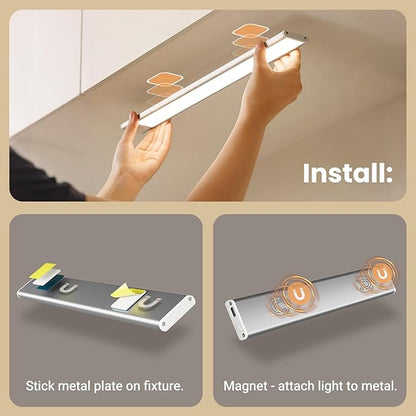 Under Cabinet Lights, Motion Sensor Magnetic LED Light, 12 inch 1500mAh Rechargeable Battery Dimmable Lights with 3 Color Temps, Indoor Wireless Lighting for Kitchen, Closet, Pantry, Counter, 2 Pack