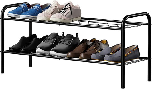 2-Tier Metal Shoe Rack, Free Standing Shoe Storage Rack for Entryway, Closet and Hallway (Black, 2-Tier)