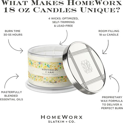 HomeWorx by SLATKIN + CO. Candle- Birthday Cake, 18 oz. Premium Scented Candle - 30-55 Hours Burn Time